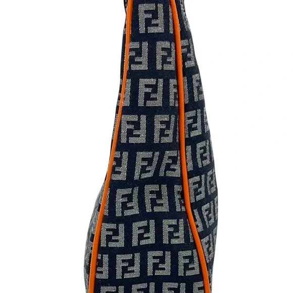 New Auth Fendi zucchino Monogram mini hobo Shoulder Bag orange black logo canvas - Picture 6 of 16